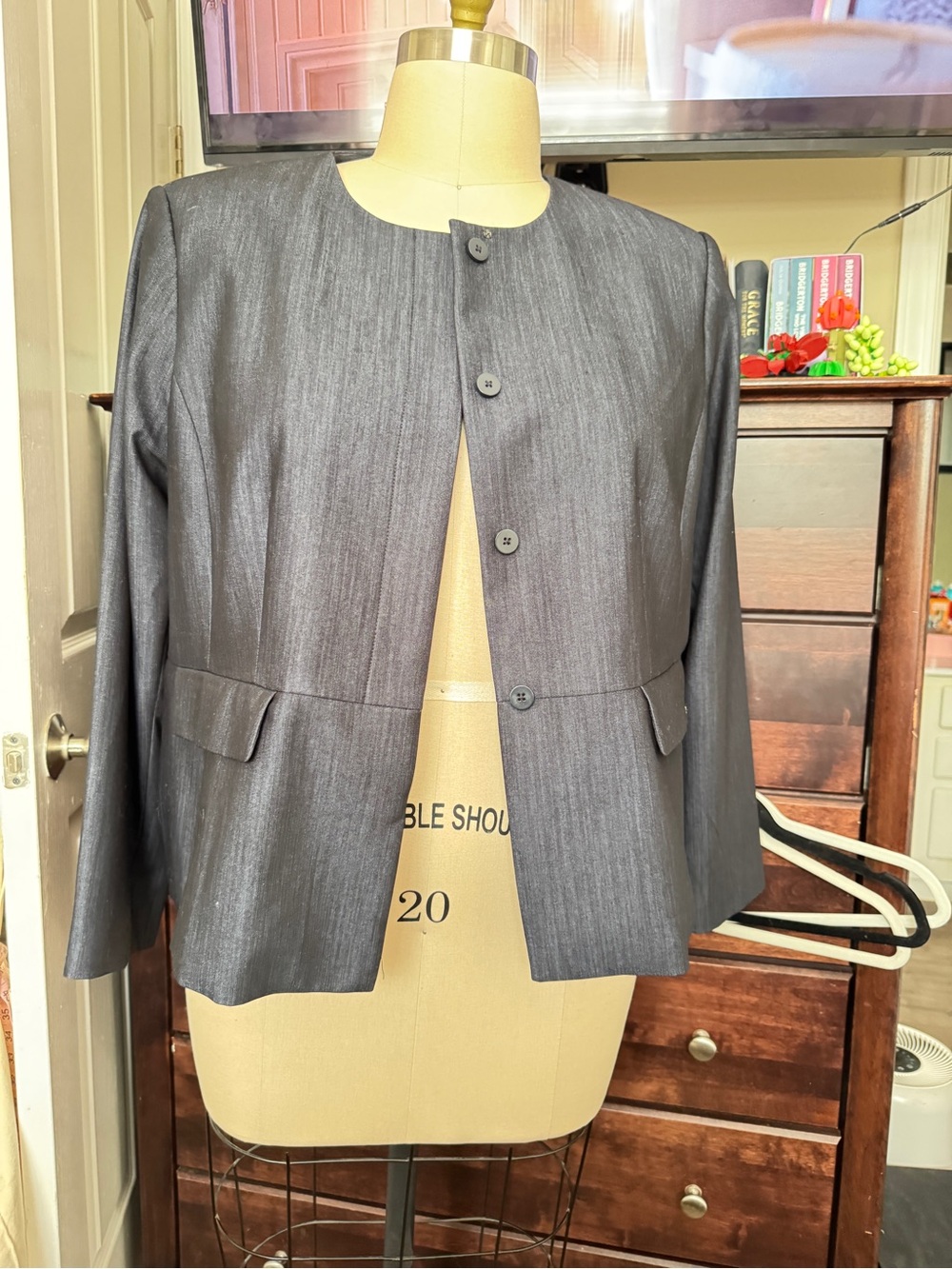 Calvin Klein Charcoal Gray Round-Neck Button Jacket